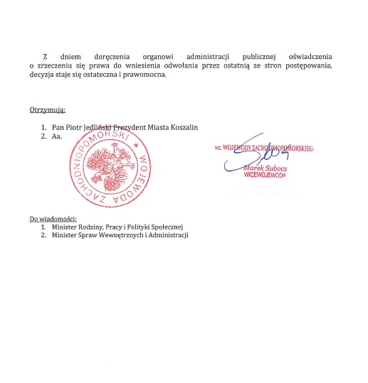 Decyzja Wojewody z dnia 28.05.2020r w sprawie Dziennego Domu Pogodna Jesień “Senior +”