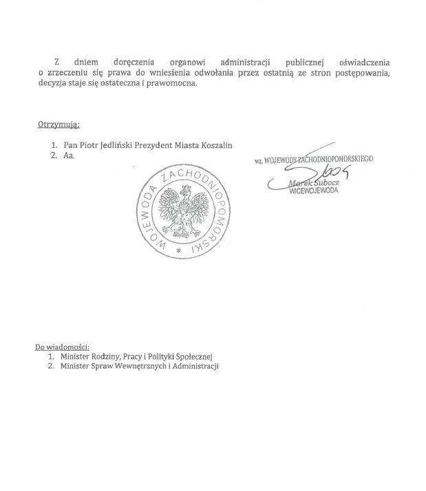 Decyzja Wojewody z dnia 26.06.2020r w sprawie Dziennego Domu Pogodna Jesień „Senior +”