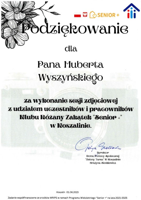 Podziękowanie dla Pana Huberta Wyszyńskiego